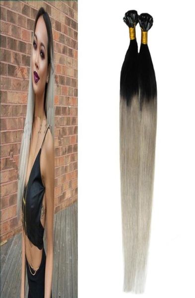 T1Bgrey gris ombre cabello humano Nail U Tip Cápsula Extensión de cabello humano 100 gstrands extensiones de cabello pre adheridas de plata 9909891