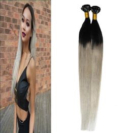 Extensions de cheveux gris T1Bsilver 100s extensions de fusion de cheveux humains pointe en u 100g Extensions de cheveux ombre pré-collées droites keratin9976121