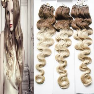 T2 / 613 Braziliaanse Body Wave Hair Ombre Micro Loop Ring Haarverlenging Blonde 300s Micro Link Hair Extensions 300G