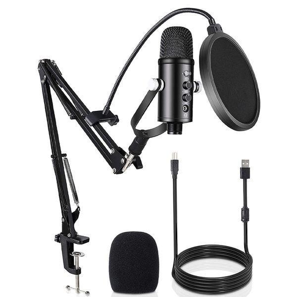 T2 USB Studio Microphone à condensateur Ordinateur PC Mic Kit Stand up Mic pour le jeu Streaming Podcasting Enregistrement Youtube ZOOM