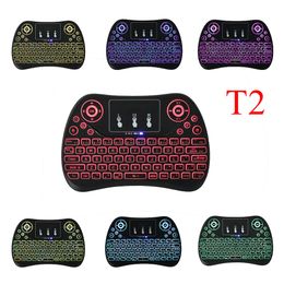 T2 Draadloos Toetsenbord 7 Kleuren Backlit i8 2.4GHz Air Mouse Touchpad Handheld voor Android TV BOX X96 MAX t95 H96 TX3 mini