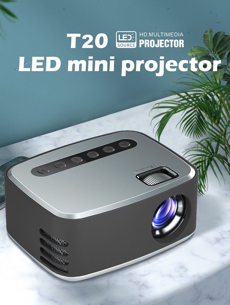 T20 Projektör Mini 400-600 LMS Gri Renk Projesi 320 * 240 Çözünürlük Ev Sineması Projektörleri