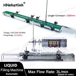 T200L Automatische Water Melk Vloeibare Fles Flacon Dubbele Koppen Vulmachine Met 1200mm Lange Waterdichte Transportband