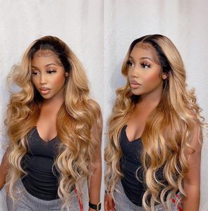 T27 Human Hair Lace Wigs avant Color Color Honey Blonde Brésilien Perruque Body Wig Wig Human Heug For Women8361365