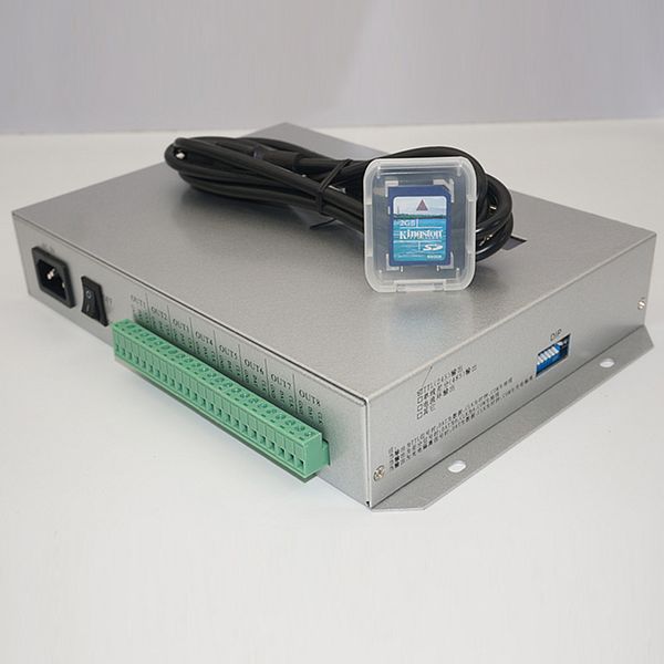 FreeshippingT300K Tarjeta SD en línea VIA PC RGB Controlador de módulo de píxeles Led a todo color 8 puertos 8192 píxeles Ws2811 Ws2801 Ws2812b Tira de luces Led
