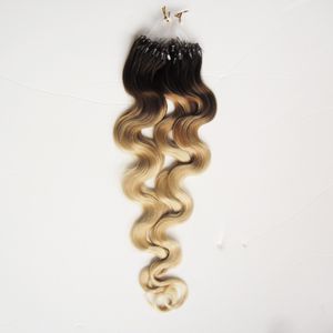 T4 / 613 Ombre Micro Ring Hair Extensions 1G / stand 100 stuks Machine Made Remy Micro Bead Hair Loop Menselijk Haar Body Wave