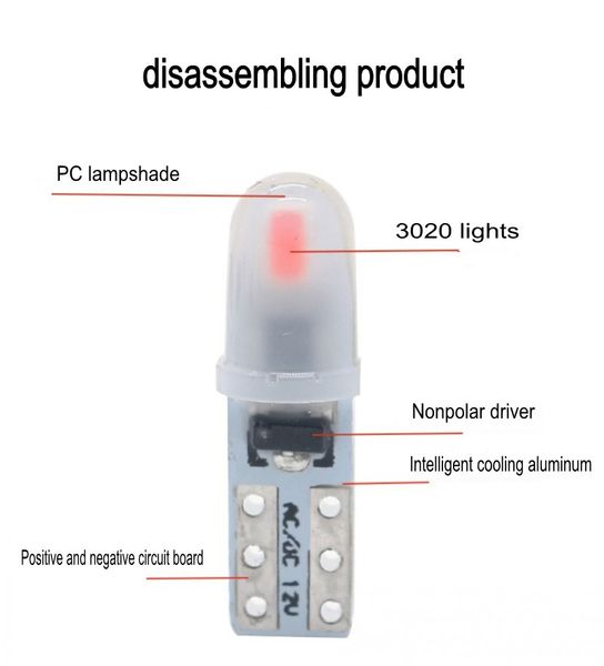 T5 Auto Car Taswboard Lights 2 3014 Lámpara de instrumentos de lectura SMD Lámpara sin bombilla LED de polaridad Blanca 12V DC