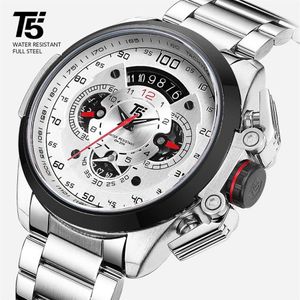 T5 Marque De Luxe Noir Or Mâle Montre Militaire Quartz Sport Montre-Bracelet Hommes Chronographe Étanche Hommes Montres Sport Montre-Bracelet T210H