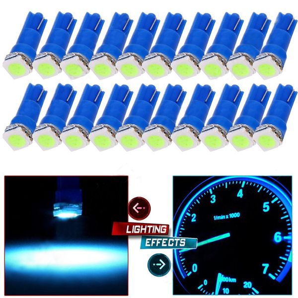 T5 Bombilla LED Tablero Luces de tablero Azul hielo 12V SMD Base de cuña Indicador de instrumento de camión para automóvil Lámpara de CA Accesorios interiores de automóvil 37 73 74 79