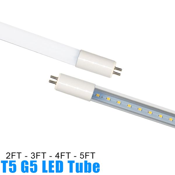 Tubos LED T5 2 pines 4 pies 3 pies 2 pies 1 pie 18W AC85-265V G5 Luces 100LM / W SMD2835 Lámparas fluorescentes Bombillas de barra lineal 1.2m Controlador de brillo dentro de Usastar