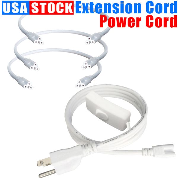 T5 T8 Connecteur Power Switch Cordon LED Tubes Extension avec on/Off Swith US Plug 1FT 2FT 3.3FT 4FT 5FT 6FT 6.6FT 100Pcs Usalight