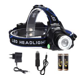 T6 Zoom LED Lampes fronts de lampes LAMBRE LUMIÈRE ZOOTable Ajuster Focus Pleil Lampe de poche pour vélo de randonnée de camping avec 2x 18650 Chargeur de batterie Box1685421