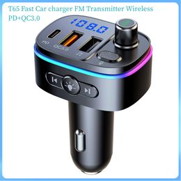 T65 Fast Car Charger FM Transmetteur Wireless 5.0 Bluetooth Handsfree MP3 lecteur PD Type C QC3.0 LED LED USB