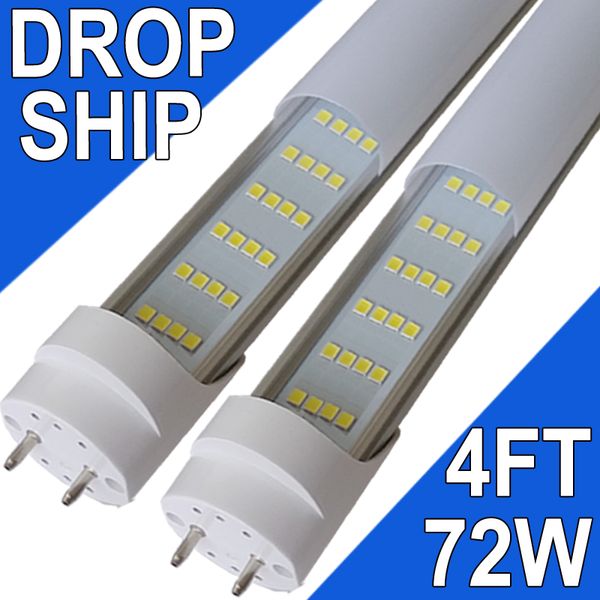 Tube LED de remplacement T8 de 1,2 m 6 500 K G13 72 W 4 rangées lumière du jour blanc (ballast de dérivation) équivalent 150 W, 7 200 lumens, couvercle transparent alimenté à double extrémité AC 85-277 V USAstock