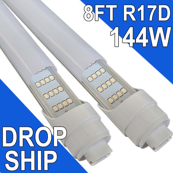 Tubo de luz LED T8 de 8 pies y 144 W con base R17, blanco frío 6500 K, 18000 lúmenes, ideal para fábricas, talleres, gasolineras, salas de exposiciones, gimnasios, garajes usastock