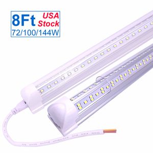 T8 8Ft 4 rangées 144W Tube intégré en forme de V LED Tube T 8 4Ft 5Ft 6Ft 8 Ft Refroidisseur Porte Congélateur Éclairage Haute Efficacité Ampoule Fluorescente OEMLED