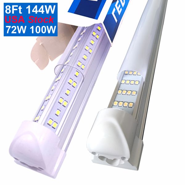 T8 8Ft 4 rangées 144W Tube intégré lumière en forme de V Tube LED T 8 4Ft 5Ft 6Ft 8 Ft refroidisseur porte congélateur éclairage haute efficacité ampoules fluorescentes lampes CRESTECH