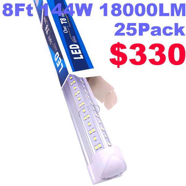 T8 8 pies 6 filas 144W Tubo de luz integrado Tubo LED en forma de V T 8 Cubierta transparente Refrigerador de 8 pies Iluminación del congelador Cubierta transparente Bombillas fluorescentes de alta eficiencia Lámpara crestech