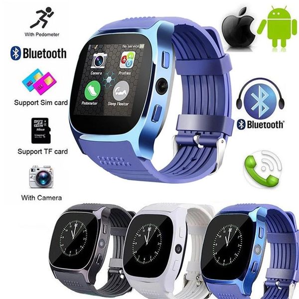 T8 Bluetooth Smart Watch Phone With Camera Support SIM TF Carte GSM PEDOME MOBILE MENSELS Les femmes appellent Sport Smartwatch pour Android Phone