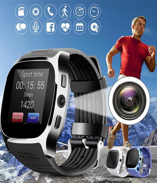 T8 Bluetooth reloj inteligente con cámara teléfono compañero tarjeta SIM podómetro vida impermeable para Android iOS SmartWatch android smartwatch9285147