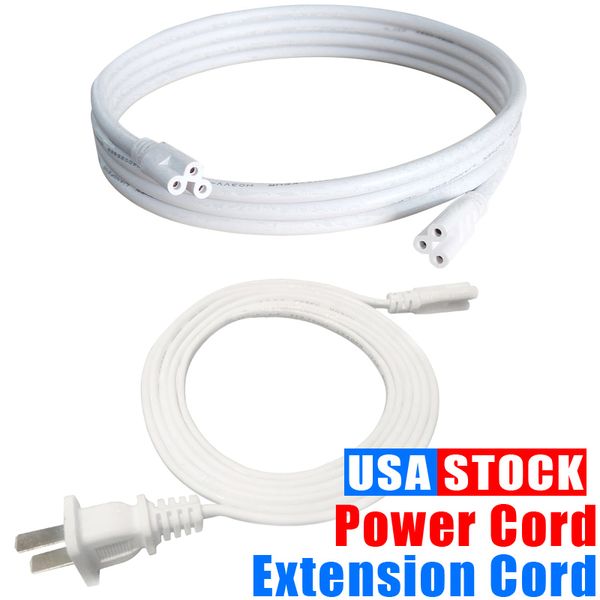 Soporte de cable de extensión T8 Conector de cable de tubo LED T5 para tienda Cable de alimentación de luz con enchufe de EE. UU. 1FT 2FT 3.3FT 4FT 5FT 6FT 6.6Feet 100Pcs / lot
