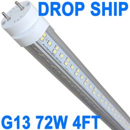 Tube LED de remplacement T8 G13 de 1,2 m, 6 500 K, 2 broches, 72 W, lumière du jour (ballast de dérivation), équivalent à 150 W, 7 200 lumens, couvercle transparent alimenté à double extrémité AC 85-277 V Barn Crestech