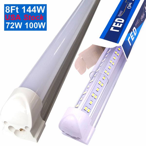 Tubo LED de doble línea integrado T8 4Ft 72W 8Ft 144W SMD2835 Bombilla de lámpara de luz LED 96 '' Iluminación de doble fila Fluorescente Rplacement Enlazable Pared Techo Montado CRESTECH