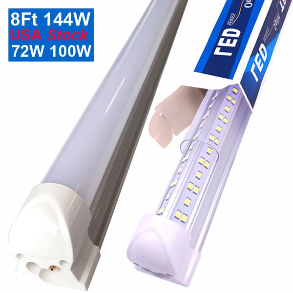 Tubo LED de doble fila integrado T8 4Ft 36W 8Ft 72W 100W 144W SMD2835 Bombillas de lámpara 4 8 Foot Iluminación LED Fluorescente Ultra brillante Luz diurna Luces de tienda USASTAR