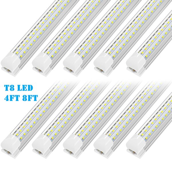 T8 LED intégrée 8 pieds 120 watts en forme de V (angle de vision de 300 degrés) 6500K lumière de tube à lentille transparente pour refroidisseur congélateur, entrepôt, magasins, garage luminaires fil direct de 4 pieds