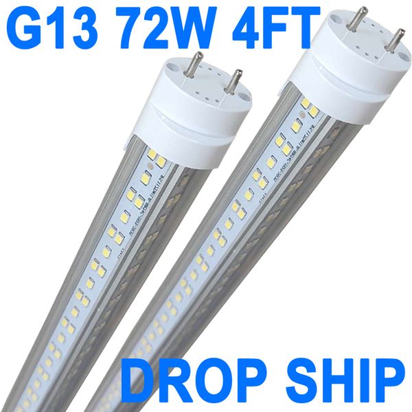 Ampoules LED T8 de 1,2 m de remplacement pour ballast fluorescent, blanc froid 6 500 K, 72 W, couvercle transparent, alimentation double extrémité, dérivation de ballast AC85-277 V pour armoire Crestech