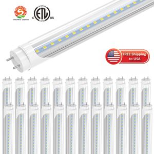 Ampoules LED T8 4 pieds, 22W 2400LM, blanc froid 6000K, tube lumineux de type B, alimentation à double extrémité, dérivation de ballast, couvercle transparent, ampoules fluorescentes T8 T10 T12 de remplacement ETL