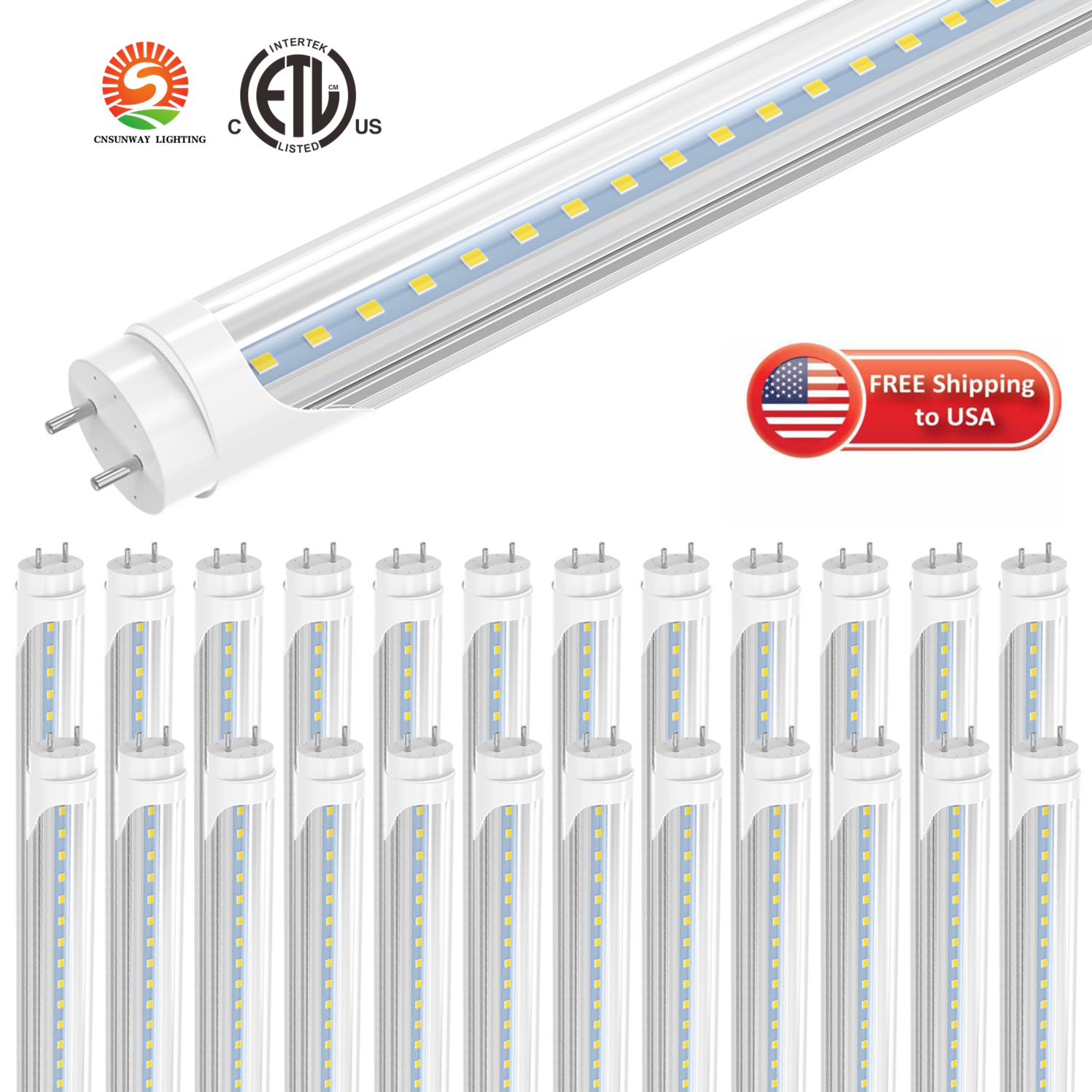 T8 LED Bulbs 4 Foot, 22W 2400LM, 6000K Cool White, Type B Light Tube, Double Ended Power, Ballast Bypass, Clear Cover, T8 T10 T12 Fluorescent Light Bulbs Replacement ETL