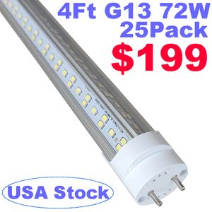 T8 LED -lampen 4 voet, type B buislichten, 72W 4ft LED -gloeilamp fluorescerende vervanging, ballastbypass, hoog output, dubbel eindvermogen, geen RF FM -driver Usalight