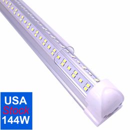 Luces LED de tubo exterior T8 integradas en forma de V, 6 filas, 144 W, 14400 lm, equivalente a 240 W, iluminación LED para tienda, cubierta transparente, blanco superbrillante 6500 K, luz de puerta más fría AC85-277 V