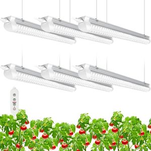 T8 LED Grow Light, 3FT Plant Light Fixture, 30W, Full Spectrum, White, Linkable Design with Timing, T8 Integrated Growing Lamp Fixture, hydroponics, serre, seed 6 Pack