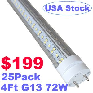 Ampoules LED T8 de 1,2 m, tube de type B, alimentation à double extrémité, ampoules LED de rechange fluorescentes de 1,2 m, couvercle transparent en forme de V, base G13 à deux broches, sans pilote RF.
