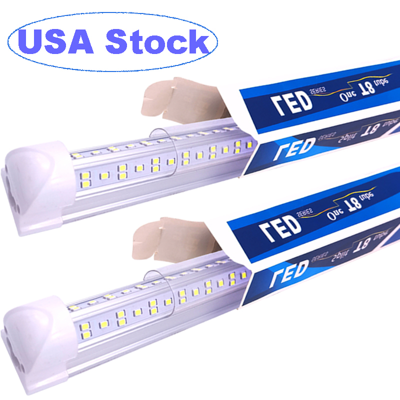 T8 LED Tube 4Ft Double Row Shop Light Integrated Tubes 72W 9000LM 8Ft 100W 10000LM 72W 9000LM Clear Cover Fluorescent Lamp 8 Foot Bulbs crestech