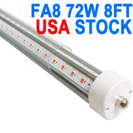 Tubo de luz LED T8 de 8 pies, 72 W, base FA8 de un solo pin, lente transparente, blanco frío 6000 K 6500 K, reemplazo de tubo fluorescente de alto rendimiento Plug and Play de alto rendimiento crestech