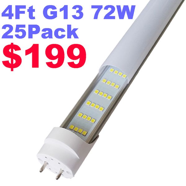 Bombillas de tubo LED T8 4FT, 72W 7200Lm 6000K Luz blanca fría, T8 T10 T12 Bombillas fluorescentes de repuesto 4 pies Frosted Milky Bi-Pin G13 Base Dual-End Powered crestech