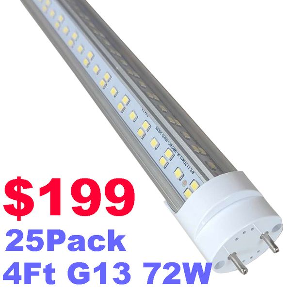 Bombillas de tubo LED T8 de 4 pies, 72 W, 7200 lm, 6000 K, luz blanca fría, T8 T10 T12, bombillas fluorescentes de repuesto de 4 pies, alto rendimiento, base bi-pin G13, potencia de doble extremo crestech