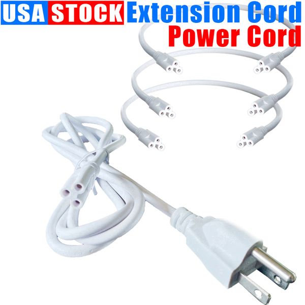 Cable de tubo de alimentación del interruptor T8 para luces LED Lámpara fluorescente Cables de extensión Cable de alimentación Adaptador de enchufe 1FT 2FT 3.3FT 4FT 5FT 6FT 6.6 FT 100 piezas Crestech168