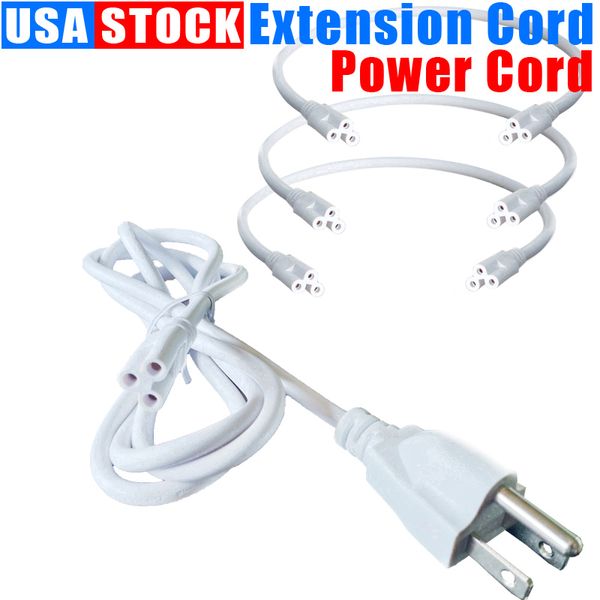 Cable de tubo de alimentación del interruptor T8 para luces LED Lámpara fluorescente Cables de extensión Cable de alimentación Adaptador de enchufe 1FT 2FT 3.3FT 4FT 5FT 6FT 6.6 FT 100 piezas Usalight