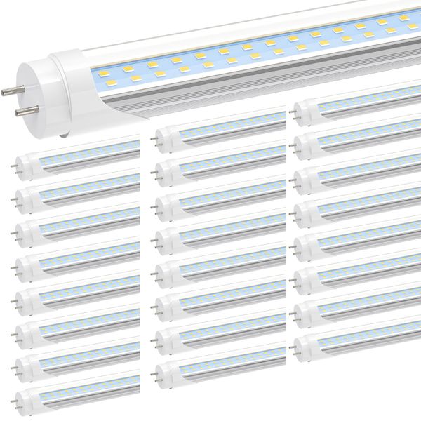 Ampoules LED T8 T10 T12 de 1,2 m de type B, ampoules fluorescentes LED à double extrémité de 24 W (équivalent à 65 W), lumière du jour 5 000 K, 3 000 lumens, couvercle transparent, retirer le ballast