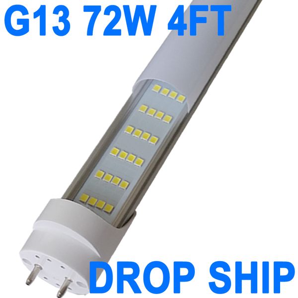 Ampoule LED T8 T10 T12 de 1,2 m, 72 W, éclairage d'atelier LED de 1,2 m, 7 200 lumens, tube fluorescent LED de remplacement 6 000 K, base G13 à deux broches pour éclairage d'entrepôt de garage, couvercle laiteux Crestech