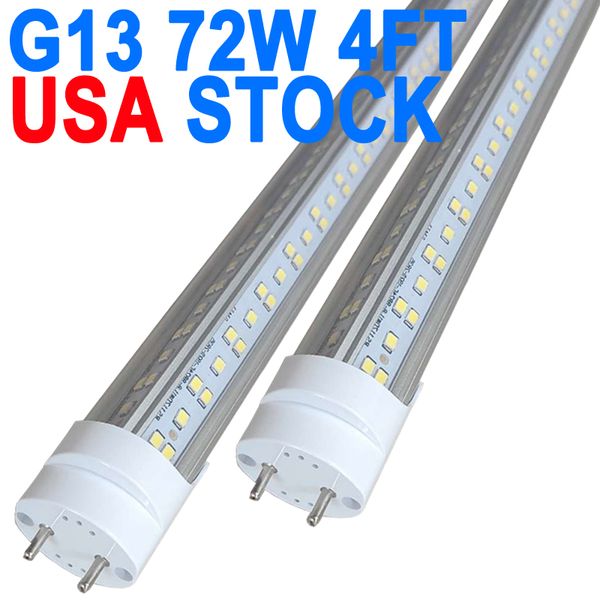 Tubo de luz LED T8 T10 T12 de 4 pies - Reemplazo de tubo fluorescente LED de 72 W de 48 pulgadas, equivalente a 120 W, 7200 lm, blanco frío 6500 K, derivación de balasto, base G13 de dos pines Barn crestech