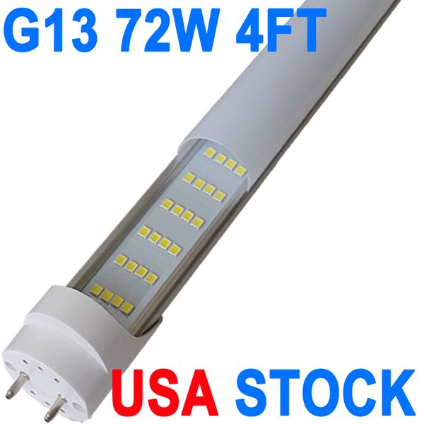 Tube lumineux LED T8 T10 T12 de 1,2 m – 72 W, tube fluorescent LED de remplacement, pilote NO-RF RM, équivalent 120 W, 7 200 lm, dérivation de ballast, armoire de base G13 à deux broches Crestech