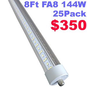 Tube LED T8/T10/T12 de 2,4 m, base FA8 à broche unique de 2,4 m, 144 W 18 000 lm, blanc froid 6500 K, ampoules fluorescentes LED double face en forme de V de 2,4 m (remplacement 250 W) crestech888