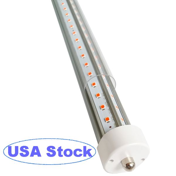 Tubo de luz LED T8/T10/T12 de 8 pies, base FA8 de un solo pin de 8 pies, 72 W, 9000 lm, 6500 K, blanco frío, bombillas fluorescentes LED en forma de V de doble cara de 8 pies (reemplazo de 250 W), cubierta transparente usastar