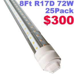 T8 T10 T12 8ft LED-buislicht, R17D HO 8ft LED-lampen, 96 "V-vormig, 72W (vervanging voor F96T12/CW/HO 300W), Cold White 6000-6500K Clear Lens, Dualed Power Usalight