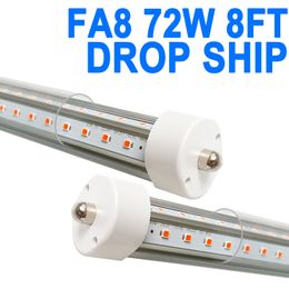 Tubo de luz LED T8 T10/T12 de 8 pies, base FA8 de un solo pin, luz blanca diurna de 72 W 6500 K, bombilla fluorescente LED en forma de V de 270 grados (equivalente a 300 W), cubierta transparente, potencia de doble extremo crestech